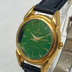 Ewatch Watch Women 25mm Gold Tone Green Dial Faceted Crystal New Battery 7.25"